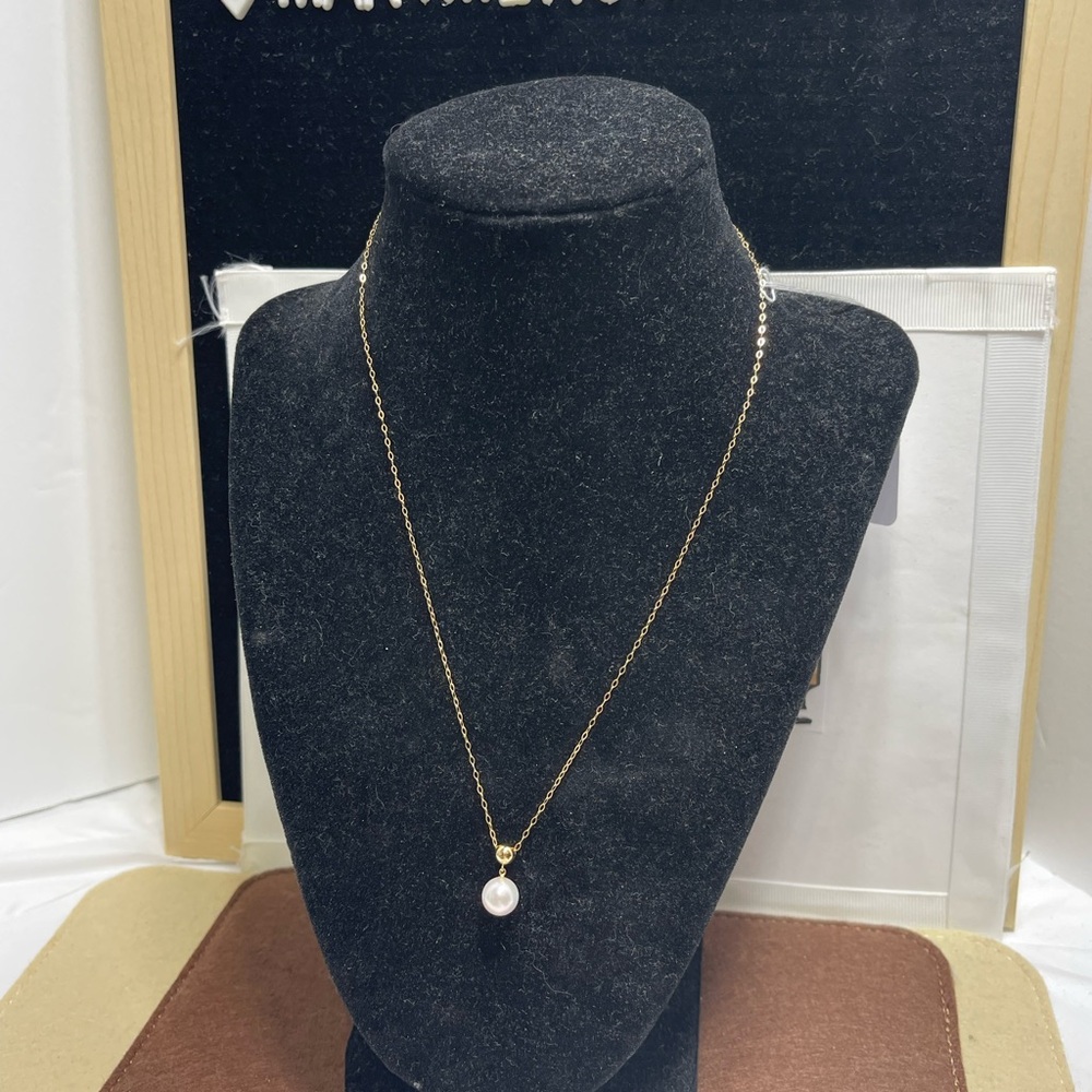 18 k Gold Necklace with 7 mm Akoya Pearl Pendant size 18 inches. - Picture 1 of 12